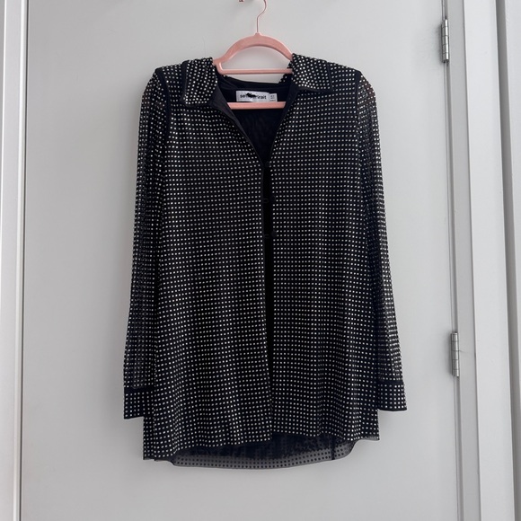 Self-Portrait Rhinestone-Embellished Black Mesh Shirt - Picture 7 of 8